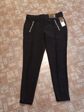 Women's Black Slim Ponte Leggings with Faux Zip Pockets Tummy Control,